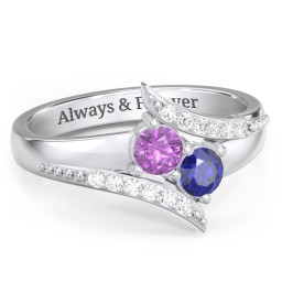 Flared Bypass Ring with Round Gemstones and Accents in 925 Sterling Silver