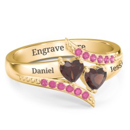 Flared Bypass Ring with Heart Gemstones and Accents