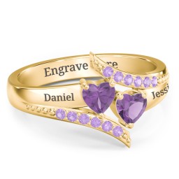 Flared Bypass Ring with Heart Gemstones and Accents