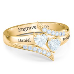 Flared Bypass Ring with Heart Gemstones and Accents