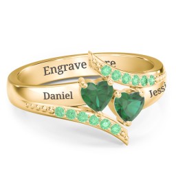 Flared Bypass Ring with Heart Gemstones and Accents