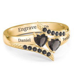 Flared Bypass Ring with Heart Gemstones and Accents