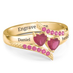 Flared Bypass Ring with Heart Gemstones and Accents