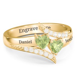 Flared Bypass Ring with Heart Gemstones and Accents