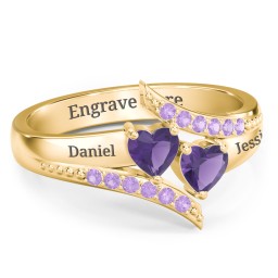 Flared Bypass Ring with Heart Gemstones and Accents