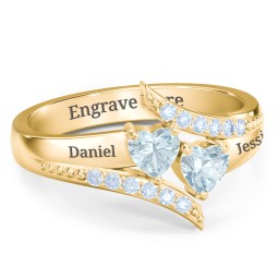 Flared Bypass Ring with Heart Gemstones and Accents