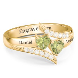 Flared Bypass Ring with Heart Gemstones and Accents