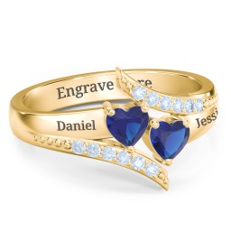 Flared Bypass Ring with Heart Gemstones and Accents