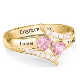 Flared Bypass Ring with Heart Gemstones and Accents