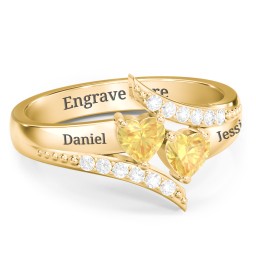 Flared Bypass Ring with Heart Gemstones and Accents