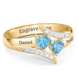 Flared Bypass Ring with Heart Gemstones and Accents