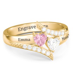 Flared Bypass Ring with Heart Gemstones and Accents