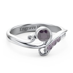 Family Flair Ring With 2-6 Birthstones in 925 Sterling Silver with Alexandrite and Cubic Zirconia