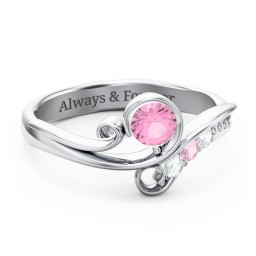 Family Flair Ring With 2-6 Birthstones in 925 Sterling Silver with Pink Tourmaline and Cubic Zirconia