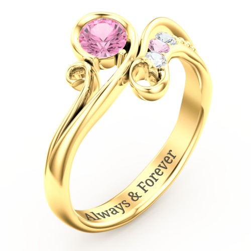 Family Flair Ring With 2-6 Birthstones – 10K Yellow Gold with Pink Tourmaline and Cubic Zirconia