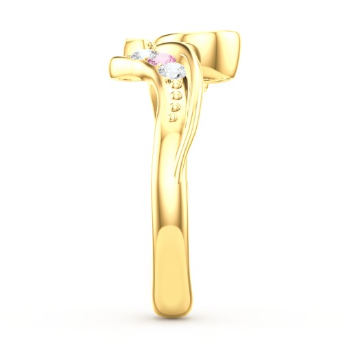 Family Flair Ring With 2-6 Birthstones – 10K Yellow Gold with Pink Tourmaline and Cubic Zirconia