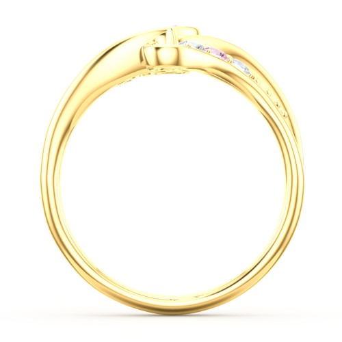 Family Flair Ring With 2-6 Birthstones – 10K Yellow Gold with Pink Tourmaline and Cubic Zirconia
