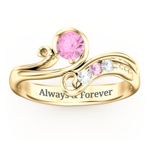 Family Flair Ring With 2-6 Birthstones – 10K Yellow Gold with Pink Tourmaline and Cubic Zirconia