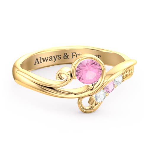 Family Flair Ring With 2-6 Birthstones – 10K Yellow Gold with Pink Tourmaline and Cubic Zirconia