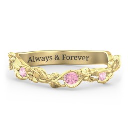 Leaf Band Ring with Gemstones