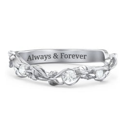 Leaf Band Ring with Gemstones in 925 Sterling Silver