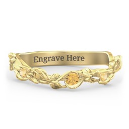 Leaf Band Ring with Gemstones