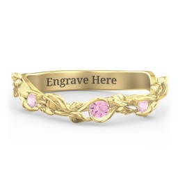 Leaf Band Ring with Gemstones