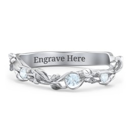 Leaf Band Ring with Gemstones in 925 Sterling Silver