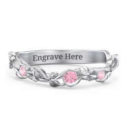 Leaf Band Ring with Gemstones in 925 Sterling Silver with Pink Tourmaline