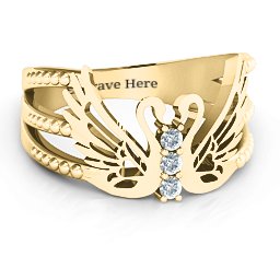 Sparkling Swan Ring in 10K Solid Yellow Gold with Cubic Zirconia