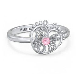 Butterfly Baby Feet Ring in 925 Sterling Silver with Pink Tourmaline