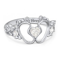 Baby Footprints Ring with Heart Cut Gemstone and Accents