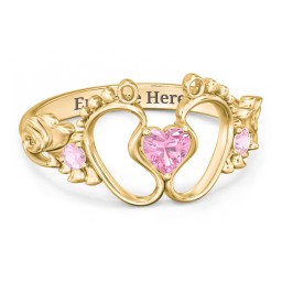 Baby Footprints Ring with Heart Cut Gemstone and Accents