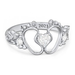 Baby Footprints Ring with Heart Cut Gemstone and Accents