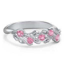 Organic Leaf Five Stone Family Ring