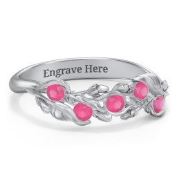 Organic Leaf Five Stone Family Ring in 925 Sterling Silver