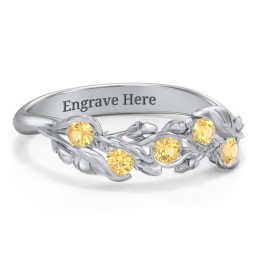 Organic Leaf Five Stone Family Ring in 925 Sterling Silver with Citrine