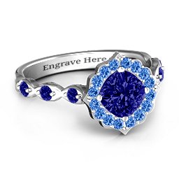 Vintage Glamour Ring With Accent Stones in 925 Sterling Silver with Blue Sapphire and Fancy Blue Premium Zirconia