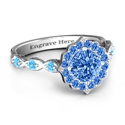 Vintage Glamour Ring With Accent Stones in 925 Sterling Silver with Fancy Blue Premium Zirconia and Blue Topaz