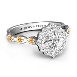 Vintage Glamour Ring With Accent Stones in 925 Sterling Silver with White Premium Zirconia and Citrine