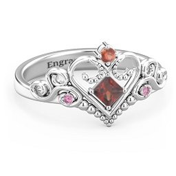 Fairytale Princess Tiara Ring in 925 Sterling Silver with Garnet and Red Premium Zirconia
