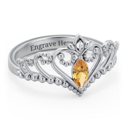 Heart Tiara Ring with Marquise Gemstone in 925 Sterling Silver with Citrine, White Premium Zirconia, and Cubic Zirconia