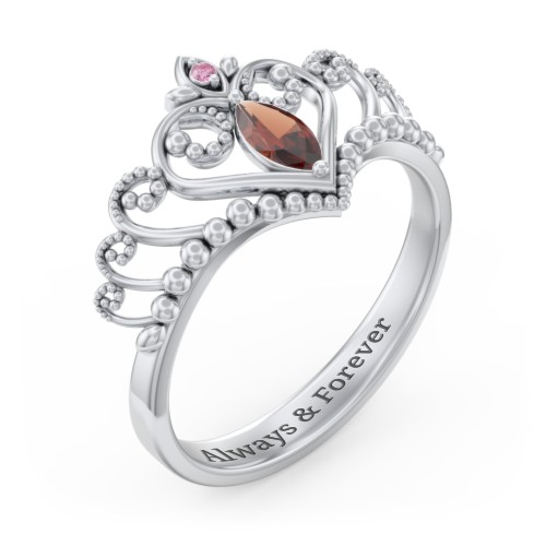 Heart Tiara Ring with Marquise Gemstone – Sterling Silver with Garnet and Red Premium Zirconia
