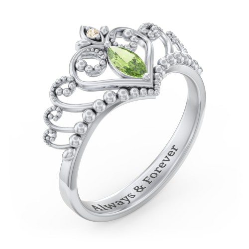 Heart Tiara Ring with Marquise Gemstone – Sterling Silver with Peridot and Fancy Yellow Premium Zirconia