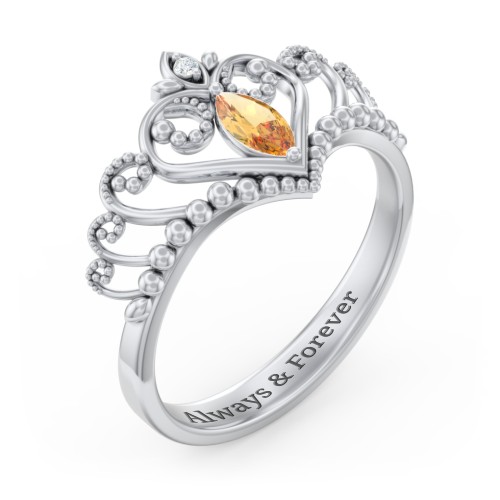 Heart Tiara Ring with Marquise Gemstone – Sterling Silver with Citrine and White Premium Zirconia