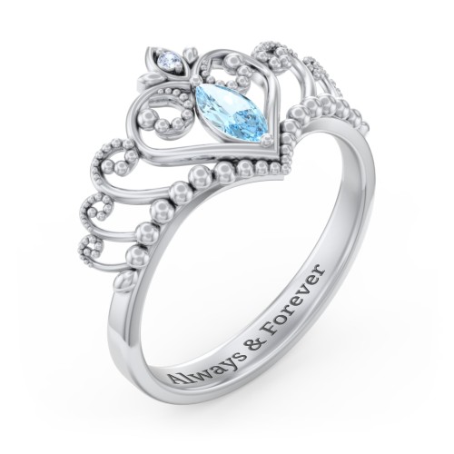 Heart Tiara Ring with Marquise Gemstone – Sterling Silver with Blue Topaz and Fancy Blue Premium Zirconia