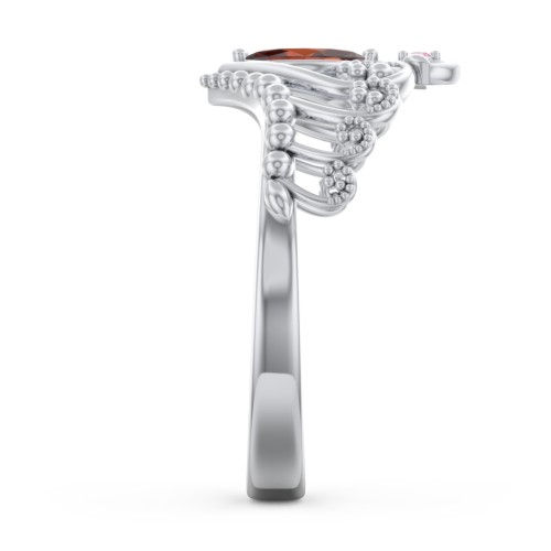 Heart Tiara Ring with Marquise Gemstone – Sterling Silver with Garnet and Red Premium Zirconia
