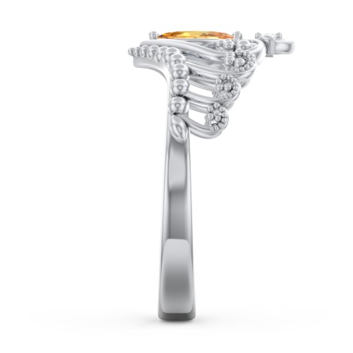 Heart Tiara Ring with Marquise Gemstone – Sterling Silver with Citrine and White Premium Zirconia