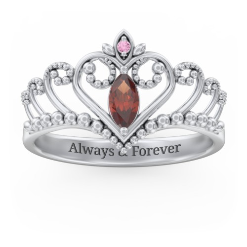Heart Tiara Ring with Marquise Gemstone – Sterling Silver with Garnet and Red Premium Zirconia