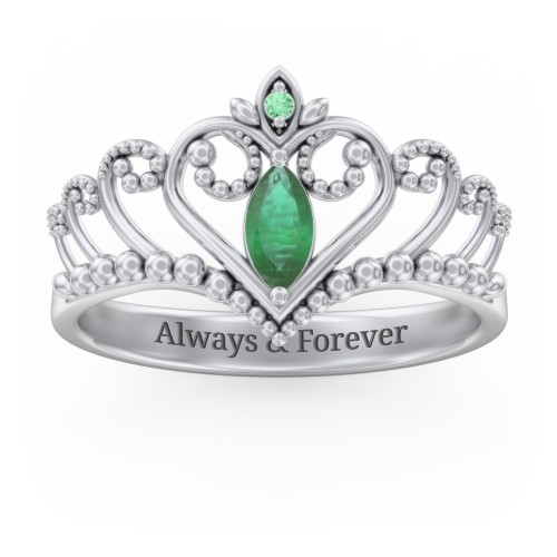 Heart Tiara Ring with Marquise Gemstone – Sterling Silver with Emerald and Green Premium Zirconia
